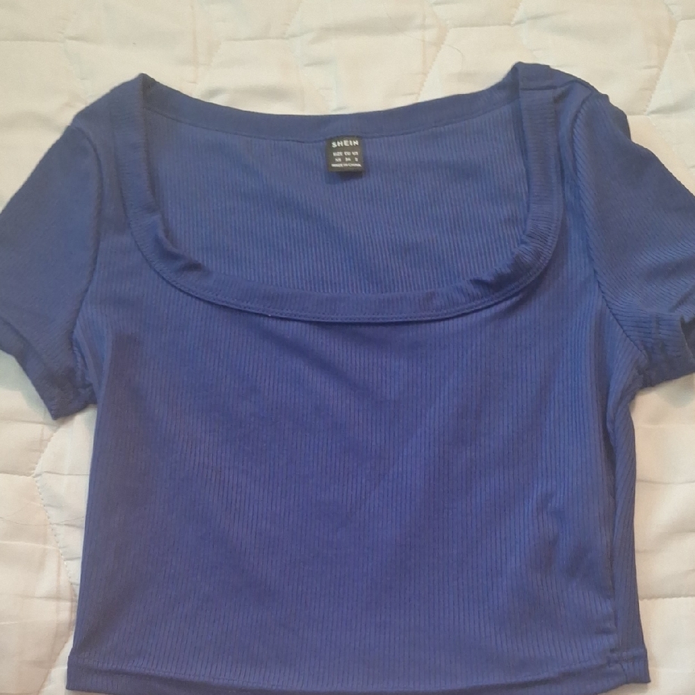 SHEIN Women's Royal Blue Ribbed Blouse